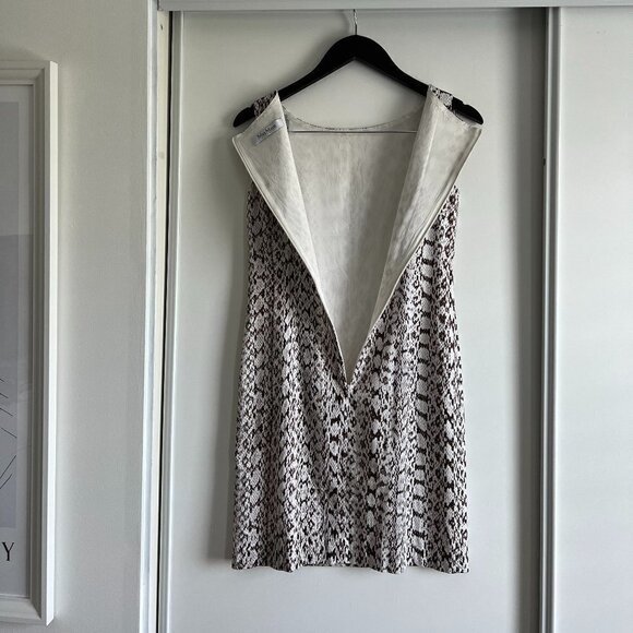 Max Mara | Brown & White Cotton Blend Round Neck Sleeveless Back Zip Dress - Picture 3 of 9
